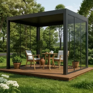 Glass Pergola In Garden Sitting Area