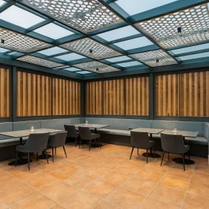 Glass Pergola In Office Break Zone