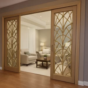 Wooden Sliding Doors in Living Room