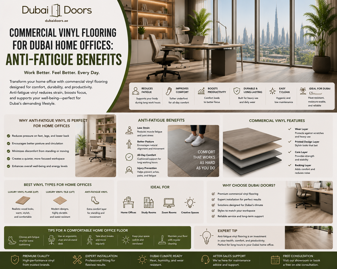 Commercial Vinyl Flooring for Dubai Home Offices: Anti-Fatigue Benefits
