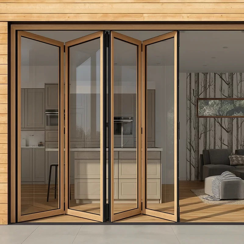 Wood-Framed Folding Glass Doors